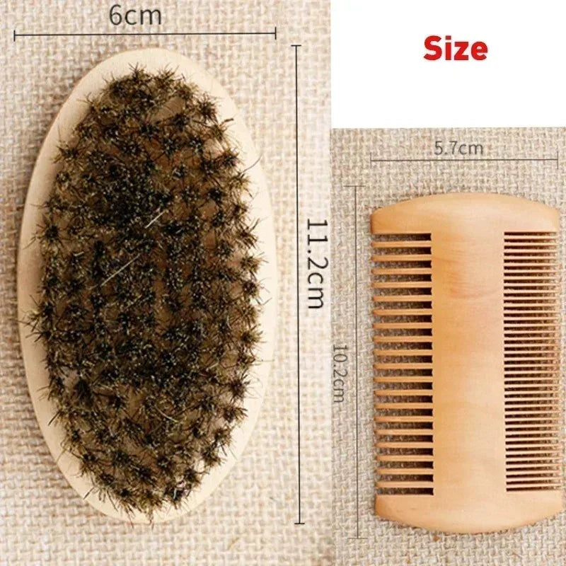 Beard Brush for Men - Boar Bristle Wood Comb Kit