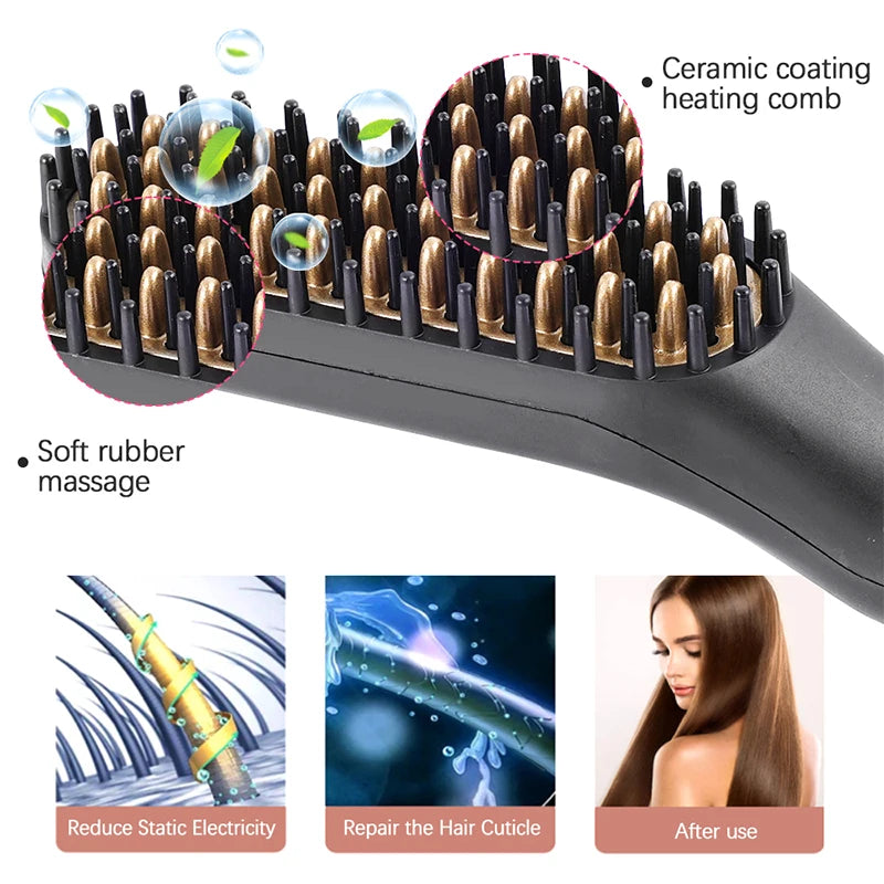 Beard Straightener Comb for Men - Heated 2-in-1