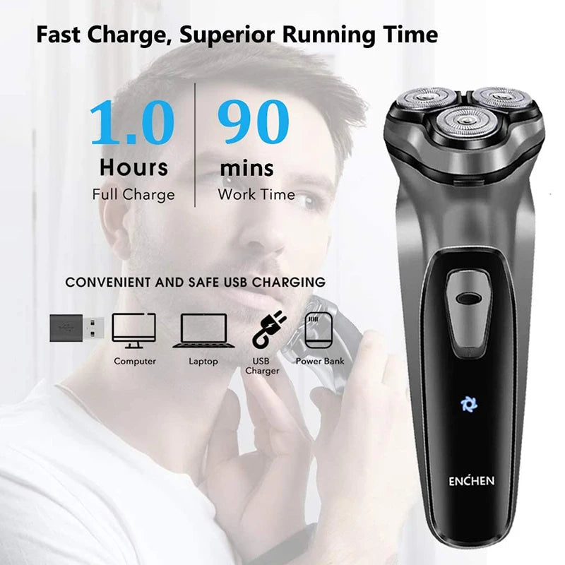 3D Rotary Electric Shaver - Waterproof & Rechargeable