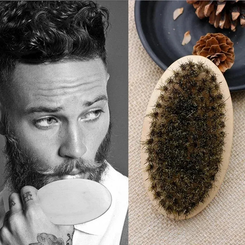 Beard Brush for Men - Boar Bristle Wood Comb Kit