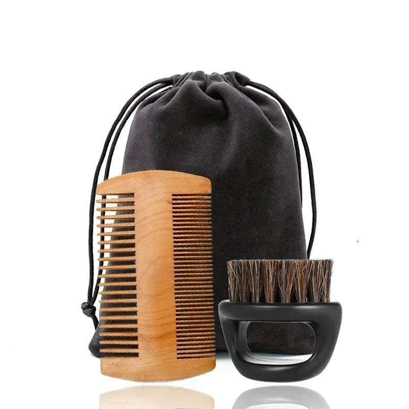 Beard Brush for Men - Boar Bristle Wood Comb Kit