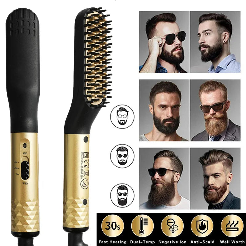 Beard Straightener Comb for Men - Heated 2-in-1