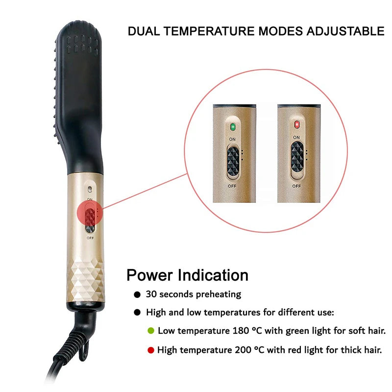 Beard Straightener Comb for Men - Heated 2-in-1