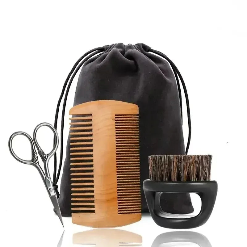 Beard Brush for Men - Boar Bristle Wood Comb Kit